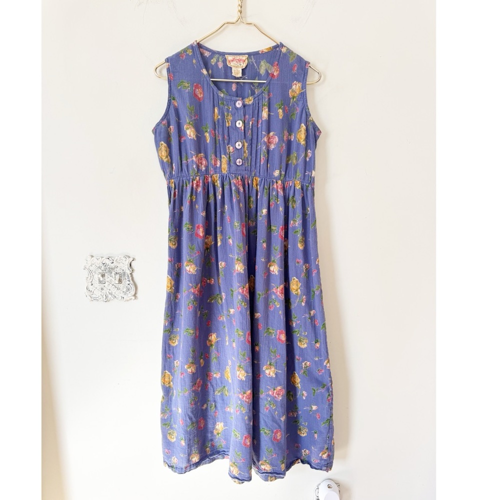 Vintage 90s Pudding Shop by April Cornell Cottagecore Purple Floral Midi Dress M